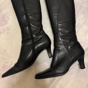 Black leather Diba knee-high boots, 2" heel